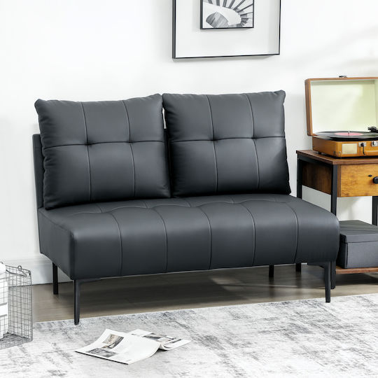 Two-Seater Couch Artificial Leather Black Velvet-Black Metal 115x73x83cm