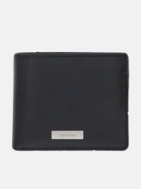 Plaque Billfold With Coin Leather Men's Wallet Coins Black