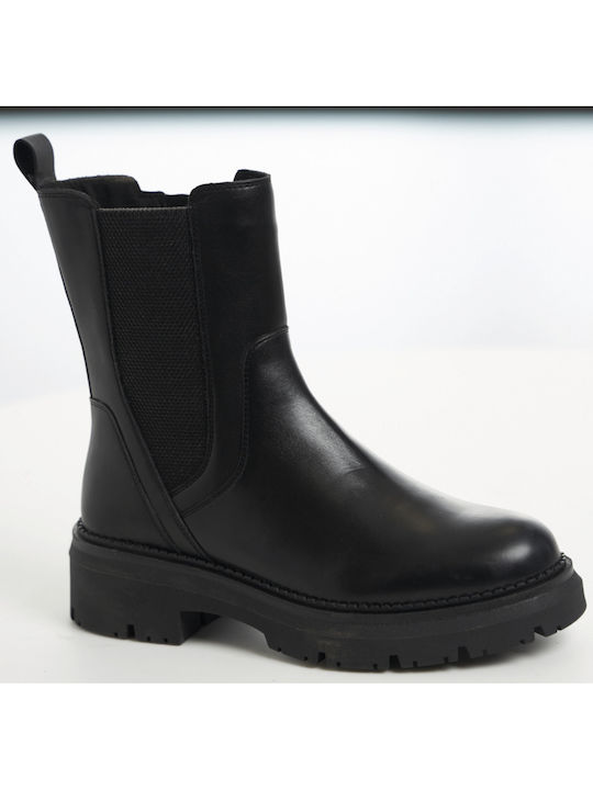 Leder Stiefeletten Damen Schwarz