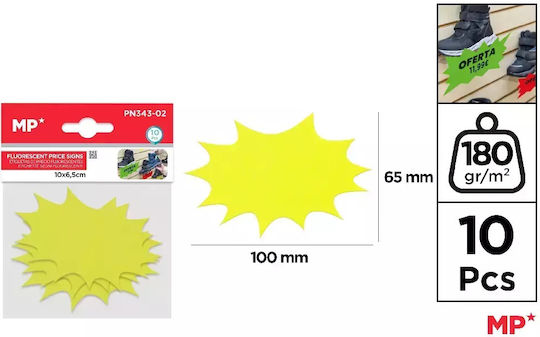 Price Labels In Bright Fluorescent Yellow 65x100mm Mp Pn343-02 Pack Of 10 Pieces