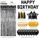 Set 47 Baloane 10 Franjuri 2 Baloane Stea Din Folie 6 Baloane Confetti Din Latex 6 Baloane Galbene Din Latex 8 Baloane Negre Din Latex 1 Perdea De Petrecere Din Folie Litere Happy Birthday Aurii Negre