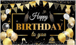 Banner Fotografie De Fundal Flippy Canvas Happy Birthday To You Design 185 X 110 Cm Sfoară 6 M Atașare În 4 Colțuri Negru Auriu