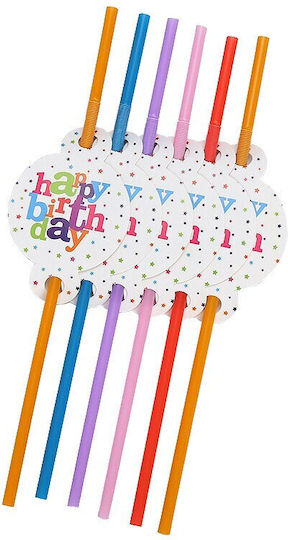 Set 6 Straws Flippy Happy Birthday Collection 26 Cm Cardboard Plastic Multicolour