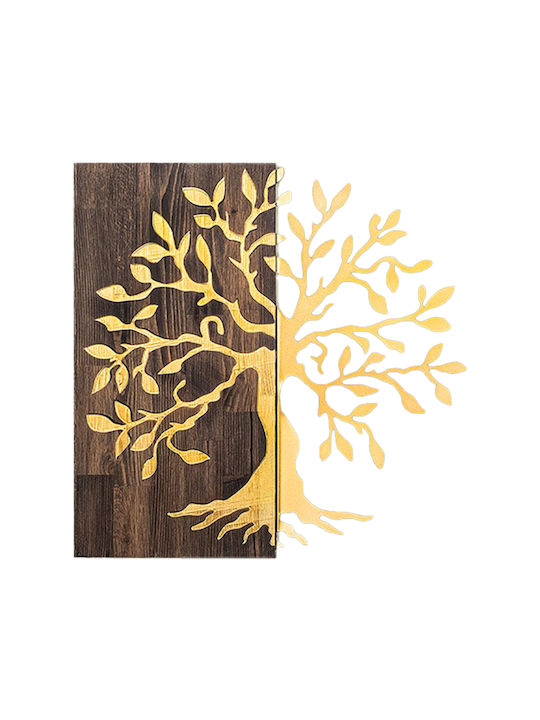 Wall Decor Tree Hm4751-metal Leaves Gold-wood 58x3 Depth X58h