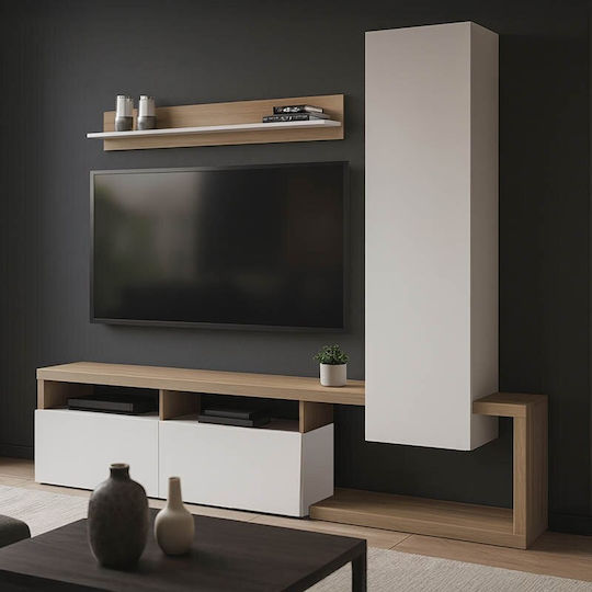 Wohnzimmer TV-Einheit Leganto Sonoma, Λευκή L220.5xB35xH197.5cm Wohnzimmer TV-Einheit Leganto Sonoma, Λευκή L220.5xB35xH197.5cm