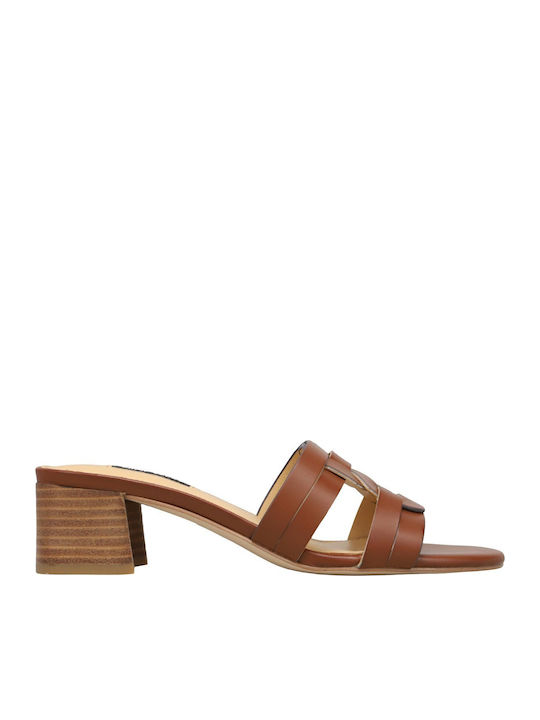 Gennie3 Mules with Chunky Low Heel in Tabac Brown Color