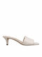 Merriam Leather Mules with Low Heel in Ecru Color