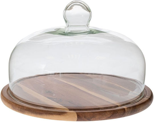 Tavă Rotundă de Servire din Lemn cu Capac din Sticlă 29x21 cm