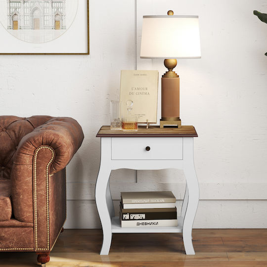 Bedside Table Wooden White 45x35x55cm