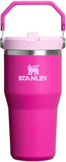 Stanley IceFlow Flip Straw 2.0 Glass Thermos Bottle Stainless Steel BPA Free 590ml Violet Blossom With Straw
