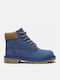 Premium Leather Kids Boots with Laces Blue