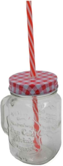 Sidirela Pahar Pentru Apă Din Sticlă Roșu Cu Pai 350ml