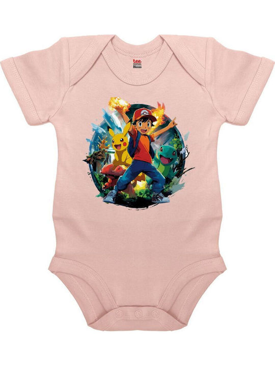 Koupakoupa Ash Ketchum & Pikachu Short-Sleeved Pink Powder