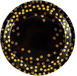 Set 10 Disposable Plates Flippy Polka Dot Print Cardboard 23 Cm Diameter Black Gold