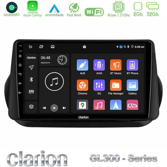 Clarion Car Audio System for Peugeot Bipper Fiat Fiorino / Qubo Citroen Nemo 2008 (Bluetooth/USB/AUX/WiFi/GPS/Apple-Carplay/Android-Auto) with Touch Screen 10"