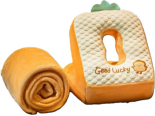 2in1 Set Microfiber Blanket Foam Pillow Flippy Office Travel Breaks Bread Pattern Microfiber 1x1.7 M 30x35x30 Cm Brown