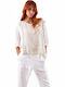 Blouse Women's Summer Blouse Linen Short Sleeve Beige