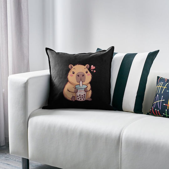 Capybara Bubble Tea Kinder Wurfkissen Schwarz 100% Baumwolle Mit Füllung 50x50cm