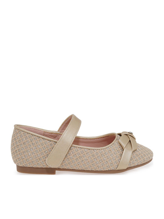 Exe Kids Leather Ballerinas with Hoop & Loop Cl...