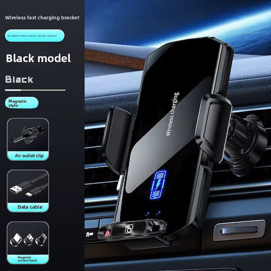 Car Mobile Mount with Magnet and Wireless Charging Black