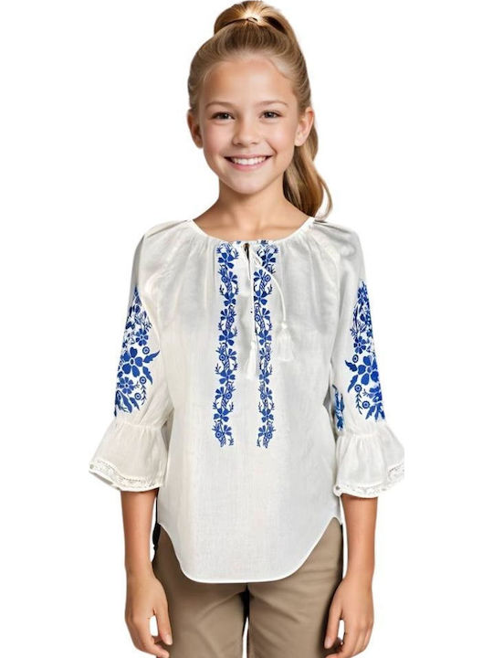 Kids' Shirt Long Sleeve White, Blue