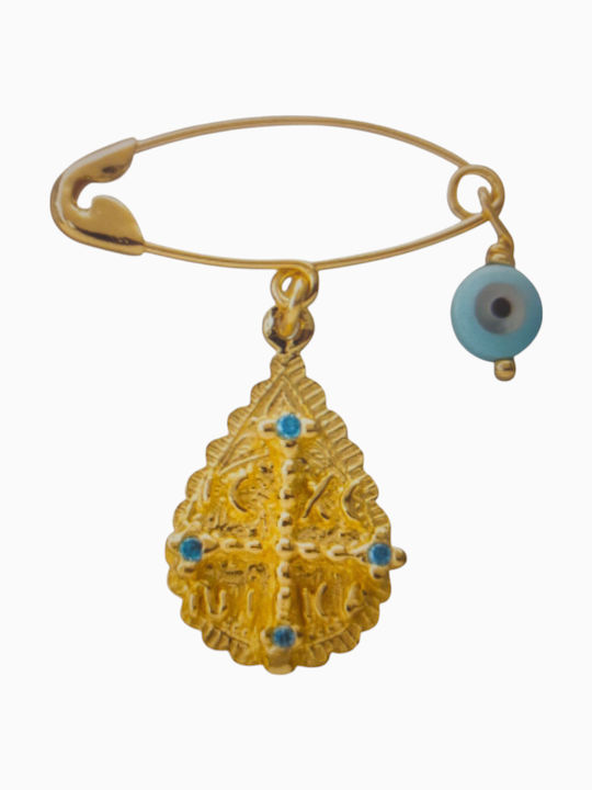 Flavus Konstantin-Münze Tropfenform Türkis Steine Kinder Amulett Böses Auge Gold K14