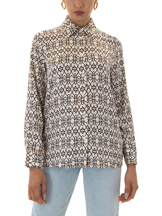 Shirt Women's Long Sleeve Shirt Ecru-brown