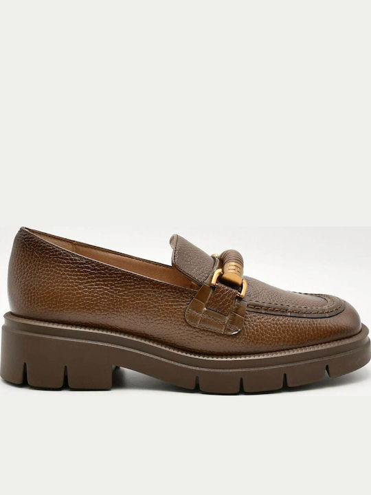 Leather Women's Loafers in Brown Color