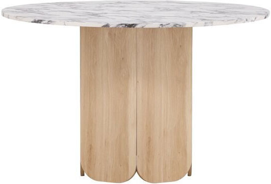 Dallas 4894 Round Table Dining Room with Marble Surface Light Brown, Grey Marble 75x75cm