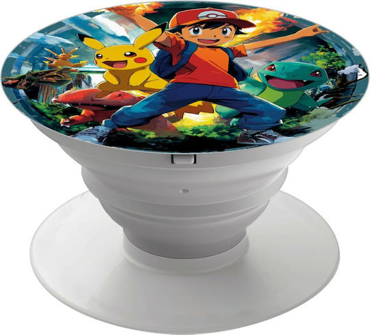 Ash Ketchum & Pikachu Phone Holders Stand Λευκό Βάση Στήριξης Κινητού Στο Χέρι