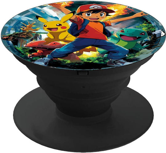 Ash Ketchum & Pikachu Phone Holders Stand Μαύρο Βάση Στήριξης Κινητού Στο Χέρι