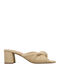 Leather Women's Mules with Chunky Low Heel in Ecru Color