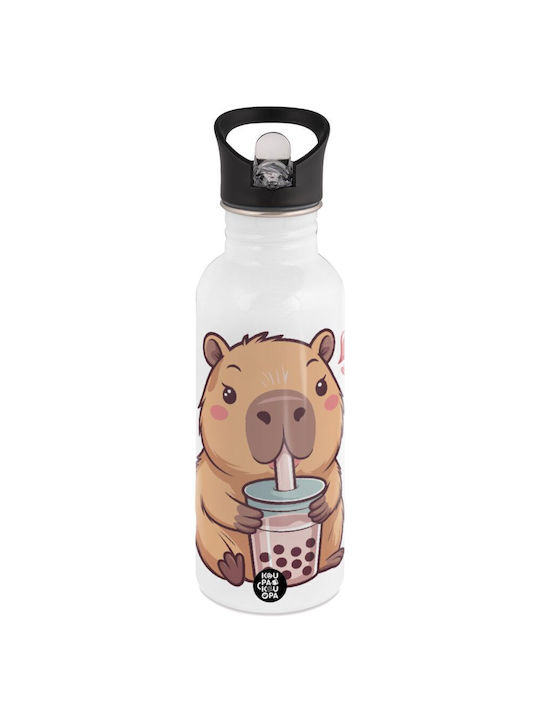 Koupakoupa Capybara Bubble Tea Wasserflasche Rostfreier Stahl 592ml Weiß