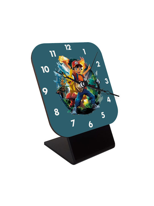 Koupakoupa Ash Ketchum & Pikachu Tabletop Clock with Indicators Wooden Green KP_31377_clock-desk-square