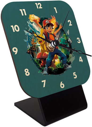 Koupakoupa Ash Ketchum & Pikachu Επιτραπέζιο Ρολόι Ξύλινο Γκρι KP_31377_clock-desk-square-wood