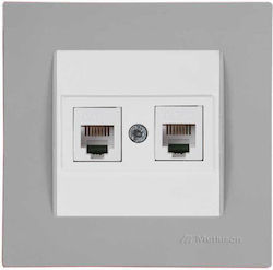 Rita Γκρι Πλαίσιο-λευκό Πλακίδιο Πρίζα Data 2xrj45 C6 Διπλή