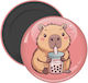 Capybara Bubble Tea Decorative Magnet Refrigerator Round Size 5cm