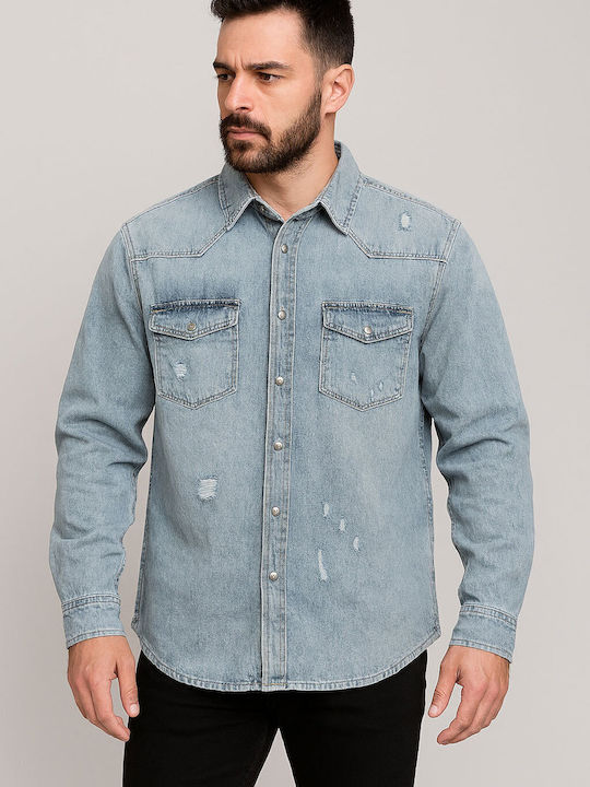 Long-sleeved Denim Shirt Light Blue