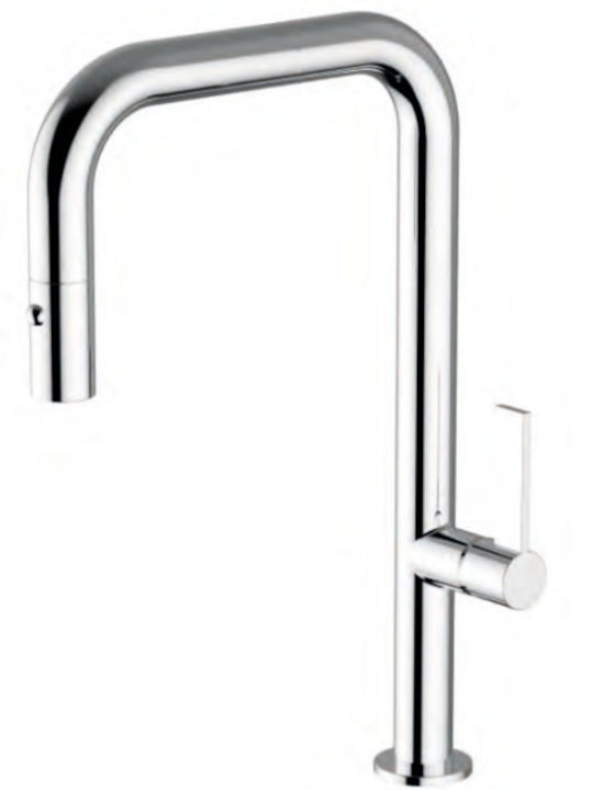 Ottone Meloda Kitchen Faucet Counter with Pull-Out Spray Silver