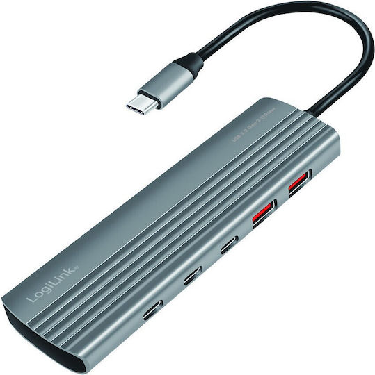 LogiLink USB 3.2 Hub 10 Anschlüsse mit USB-C Verbindung Gray