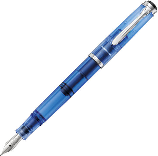 Pelikan Classic M205 Stilou De Scris Extra Fine Transparent Din Otel Cu Cerneală Roșie