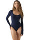 Minerva Fimelle Tencel Modal Women's Long Sleeve Bodysuit Marine