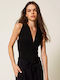 Schwarzes Plié Strick Damen-Bodysuit