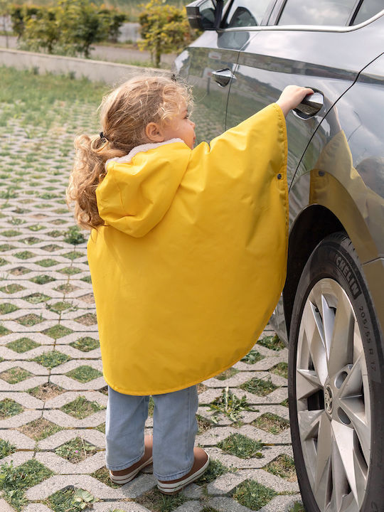 Waterproof Kids Coat Long Windproof with Lining Hood Yellow