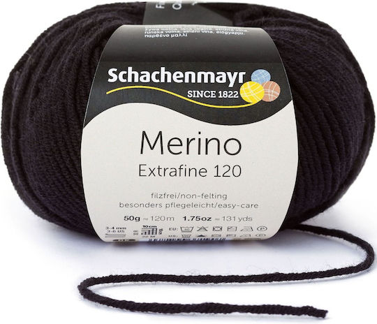 Schachenmayr Merino Extrafine 120 Вълнена Черна 120м 50гр