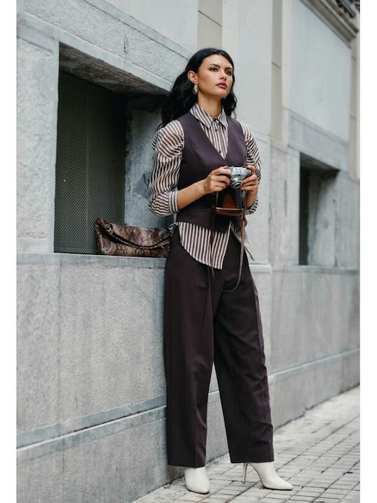 Desiree Women's Fabric Trousers Brown