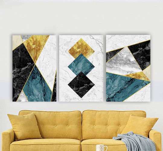 Πίνακας Καμβά Gold Marble Τρίπτυχος Προσφορα Τρίπτυχο 60x40 Cm 3τμχ 20x40cm