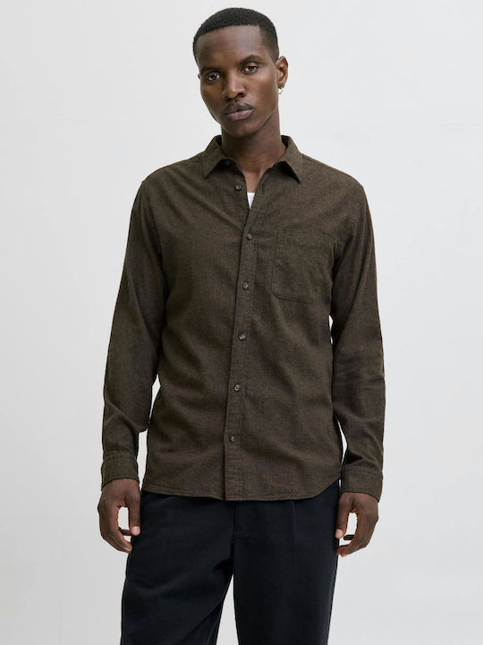 Jack & Jones Melange Long-sleeved Cotton Shirt Brown 12278416