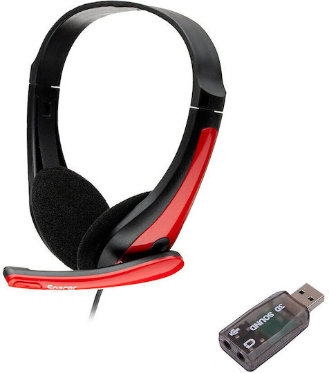 Spacer SPK-507 On Ear Gaming Headset με σύνδεση 3.5mm / USB Κόκκινο