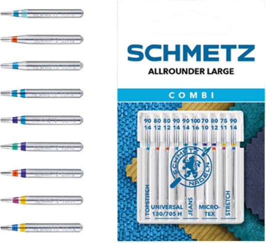 Set 10 Schmetz Combi Allrounder Ace Mari Large 3 X Universal 2 X Jeans 2 X Stretch 2 X Microtex 1 X Covering